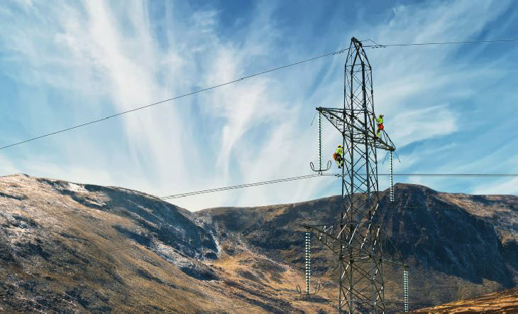 SSE personnel working on electricity pylon  