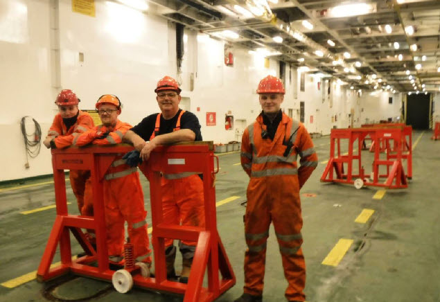 Crew members of CalMac ferry Mv Loch Seaforth 