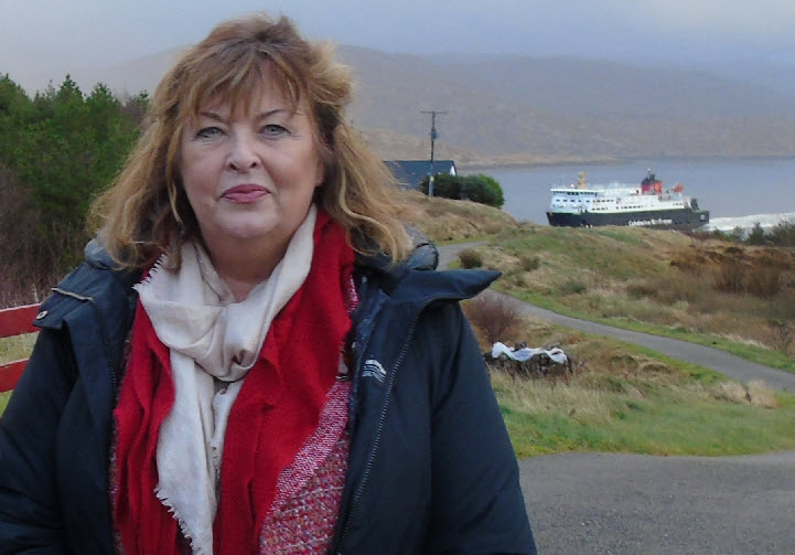 Fiona Hyslop Scotland's transport secretary with MV Hebrides in background 