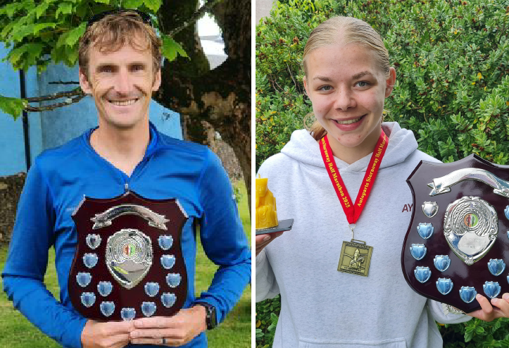 The male and female winners of Autoparts Stornoway Half Marathon 2025