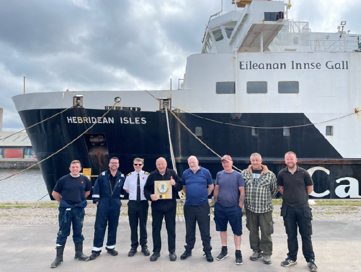Last crew on CalMac ferry MV Hebrides Isles (Heb Isles) Last crew on CalMac ferry MV Hebrides Isles (Heb Isles)